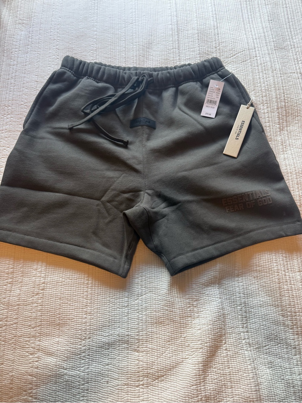 Fear of God Essentials Olive Green Logo Sweat Shorts